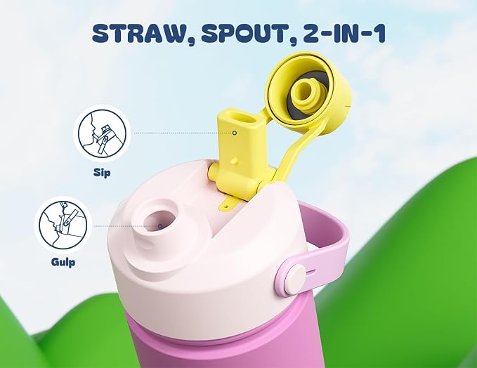 12 oz Kids Insulated Water Bottle: 2-in-1 Straw Spout Lid, Cold 24H, Car - Image 4