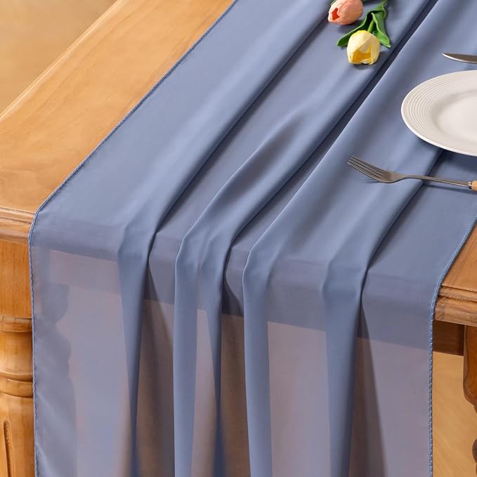 Dusty Blue Chiffon Table Runner Summer Boho Wedding Birthday Party Decor | 14ft by Socomi