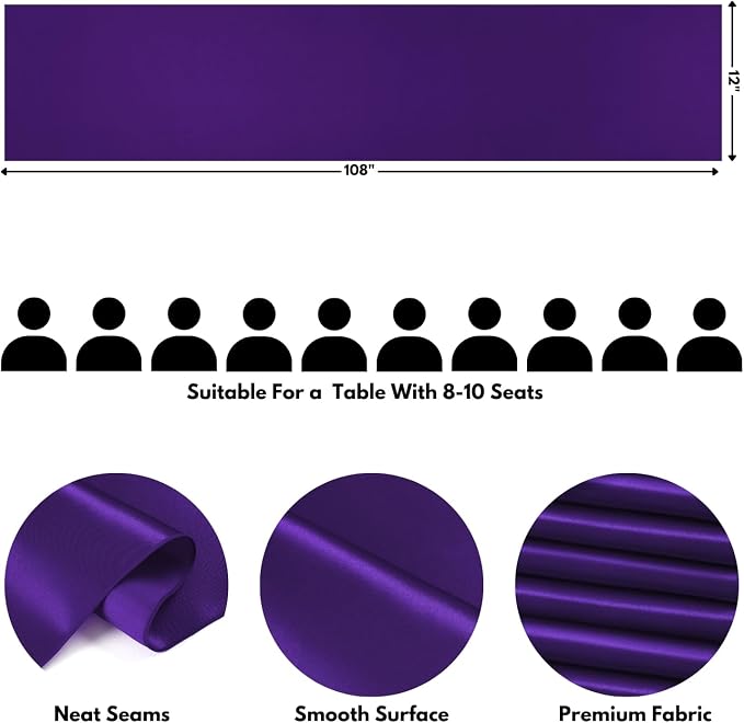 Purple Satin Table Runner, 12x108 Inches, 4 Pack | Premium Satin, Smooth - Image 2