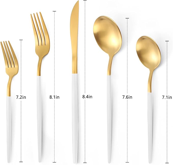 VANVRO Matte White Gold Silverware Set, 20-Piece Stainless Steel Flatware Set - Image 2