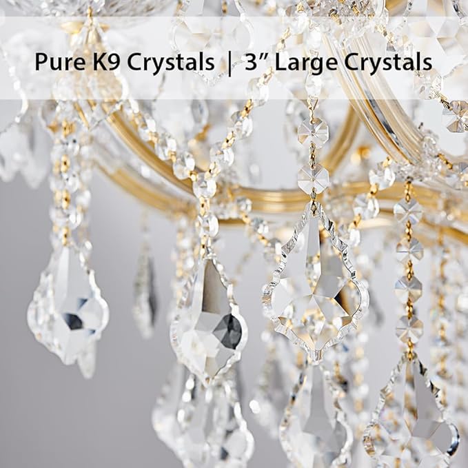 Large Gold Chandelier Light Fixtures - 24 Lights, 3 Layers Modern Crystal Chandeliers for Lobby, Foyer, Entrance Hall, Staircase