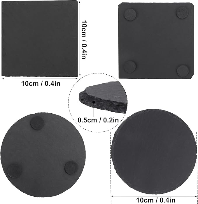 50 Pack 4 Inch Slate Coasters for Drinks, Black Stone Coasters with Anti-Scratch Bottom, Ideal for Home Decor, Bar, Housewarming Gifts, and Laser Engraving KUKLIPJIM