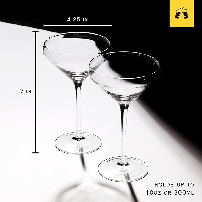 LEMONSODA Hand Blown/Nick And Nora Classic Martini Glasses Manhattan, Cosmopolitan, Espresso Martini, Lemon Drop, Dirty Martini - Inspired by 1930's - 50's Cocktail Culture - 6oz/10oz (Set of 2, 10oz)