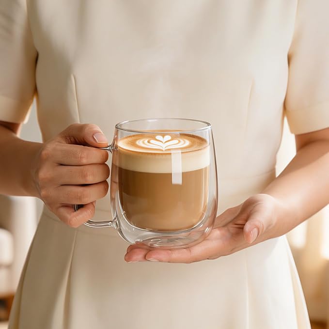 Aurzen 2 Pack Double Walled Glass Coffee Mugs - Image 5