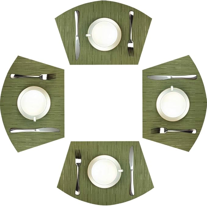 Red-A Woven Vinyl Placemats for Dining Table Durable Heat Resistant Washable Placemats for Round Table,Placemats Set of 4,Green