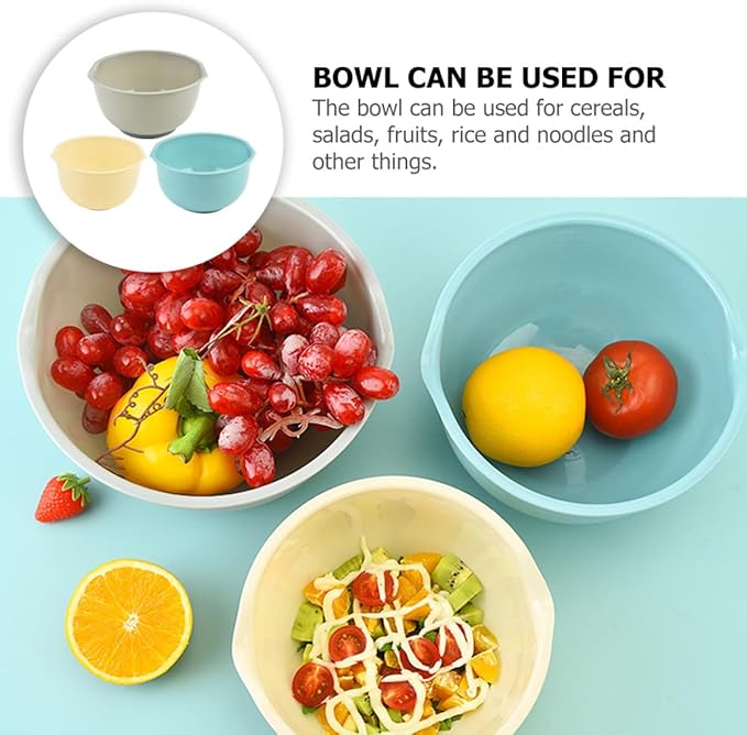 TOYANDONA Kitchen Mixing Bowls Set of 3 Plastic Reusable Salad and Food Bowls Stackable for Meal Prep and Salad Mixing Random Color