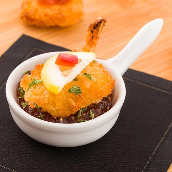 Restaurantware Mini Sauce Pan with Handle Porcelain Sauce Pan - White - 1.5 oz - 3.8 Inches Long - 10ct Box