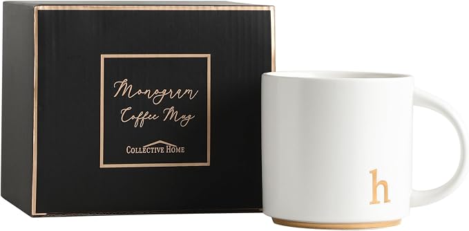 COLLECTIVE HOME Ceramic Coffee Mug, 15 oz Monogram Cup by COLLECTIVEHOME
