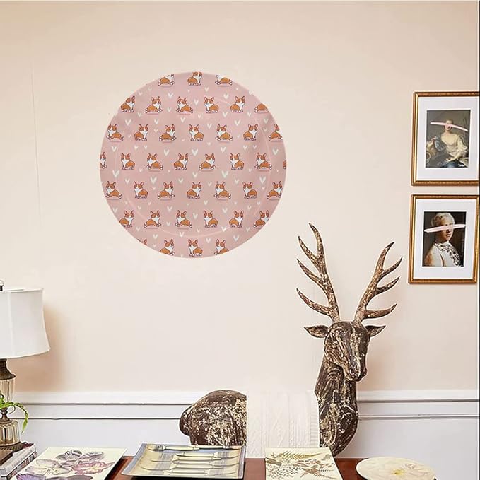 Decorative Plates, Dog Lover Print Ornament, Cute Little Corgi Jumping Running and Standing, 7 Inch, 1 Plate with 1 Display Stand, Coral Orange White
