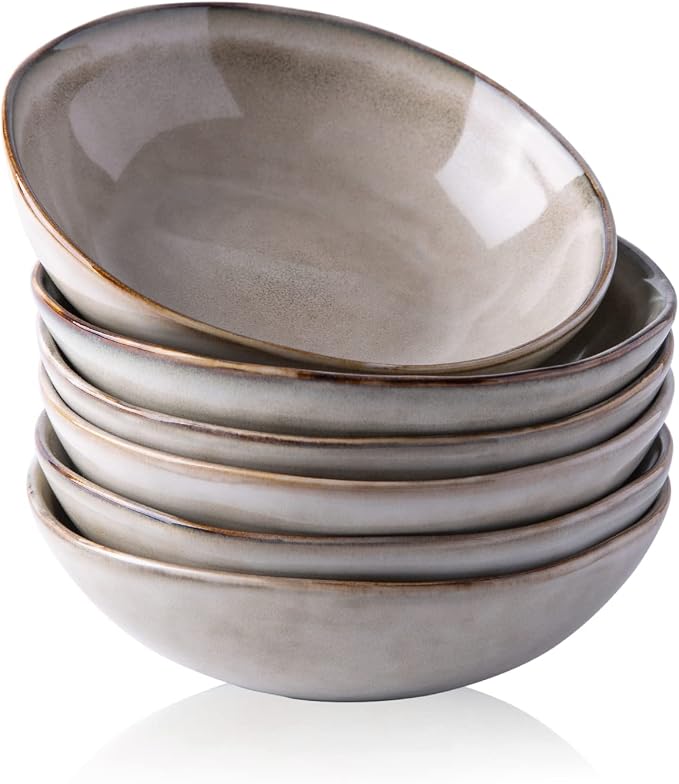 AmorArc Ceramic Cereal Bowls Set of 6, 24 oz Handmade Stoneware Bowls Set by AmorArc