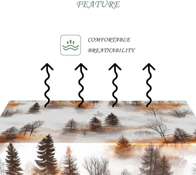 70x140 Inch Nature Rectangle Tablecloth Watercolor Autumn Forest Misty Pine Tree Sunrise Table Cloth Waterproof Reusable Table Cover for Dining Home Kitchen Thanksgiving Picnic BBQ
