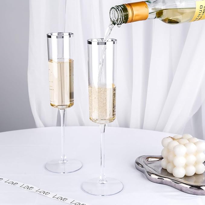 Ciaell 24 Pack Silver Plastic Champagne Flutes - Image 4