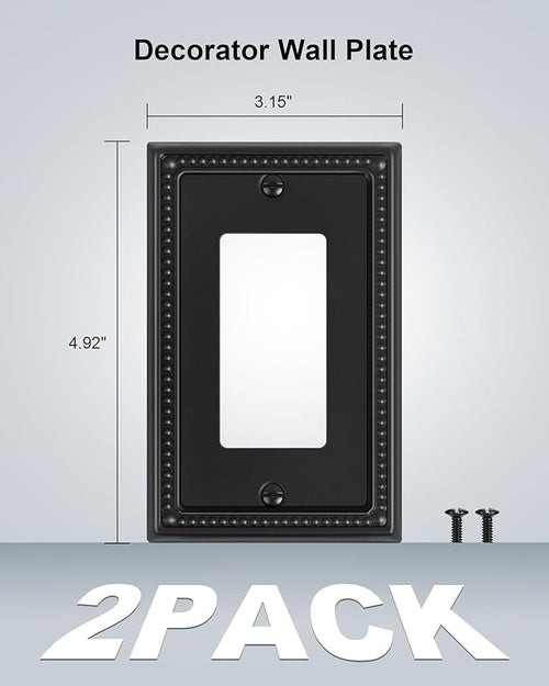 2-Pack Decorator Outlet Cover Plate, Pearls Decorative Switch Plates and Outlet Covers, Black Metal Wall Plates for Electrical Outlets, Receptacle, GFCI Outlet, Dimmer Switch