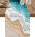Turquoise Geometric Beach Short Table Runners 36 Inches, Cotton Linen Fabric by Edwiinsa