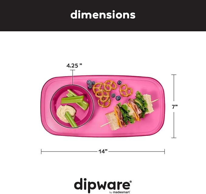 madesmart dipware Small Serving Plate, Stackable & Removable Dip Bowl for Salsa, Queso, Salad, Olives, Dishwasher & Microwave Safe, Multipurpose Plate & Bowl, Pink