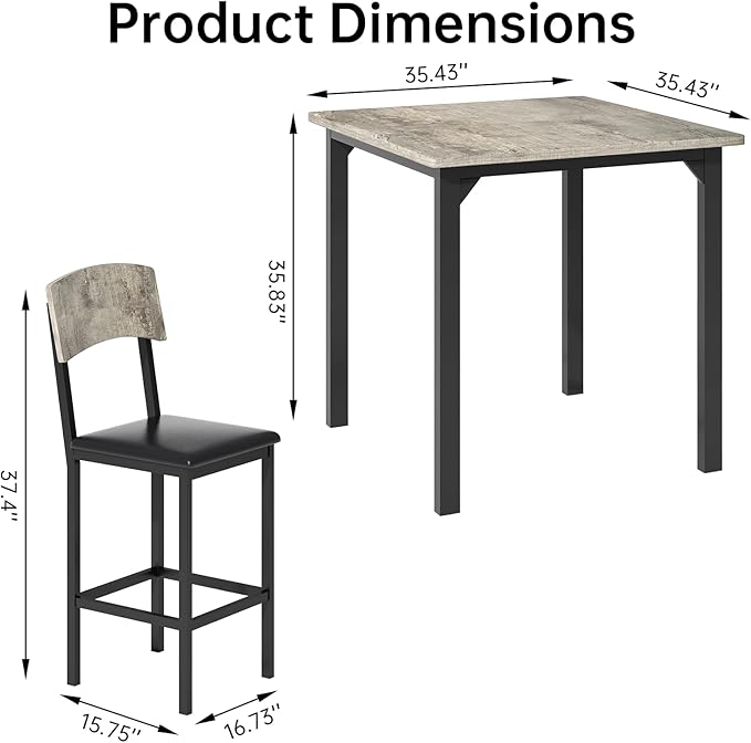 AWQM 5-Piece Dining Table Set, Dining Table Set for 4, Counter Height Table & 4 Bar Stools, Modern Kitchen Dining Set, with Upholstered Chairs, Compact Dining Set for Small Spaces, Gray