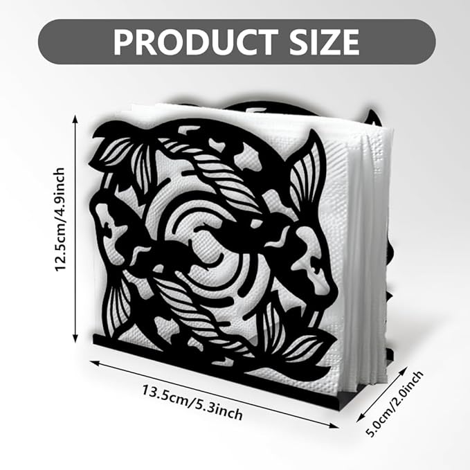 Koi Fish Decorative Black Metal Napkin Holder for Table, 5.3" x 4.9" x 1.9" Fish Animal Standing Napkin Holder for Home Kitchen Restaurant Picnic Party Coffee Bar Dining Room