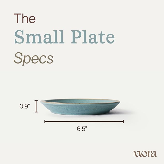 MORA Small Plates Set of 4, 6.5 inch Ceramic Pottery Dessert Plates - Microwave, Oven and Dishwasher Safe - Iris