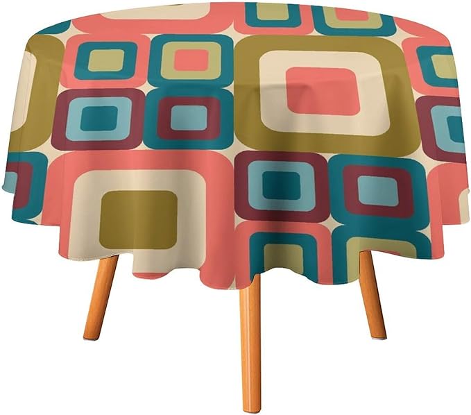 Abstract Geometric Round Tablecloth, Mid Century Modern Middle Century Abstract Patterns Print Tablecloth for Home Party Dining Room Kitchen Decor 36Inch(90cm)