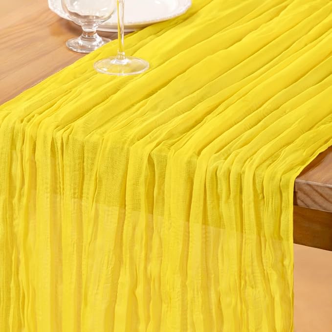 DeZerlor Lemon Yellow Cheesecloth Table Runner 1 Pack Summer Boho Runner | by DeZerlor