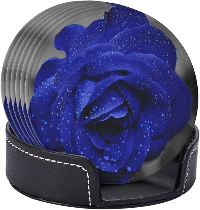 6 Pcs Blue Rose Flower Leather Coasters - Image 6