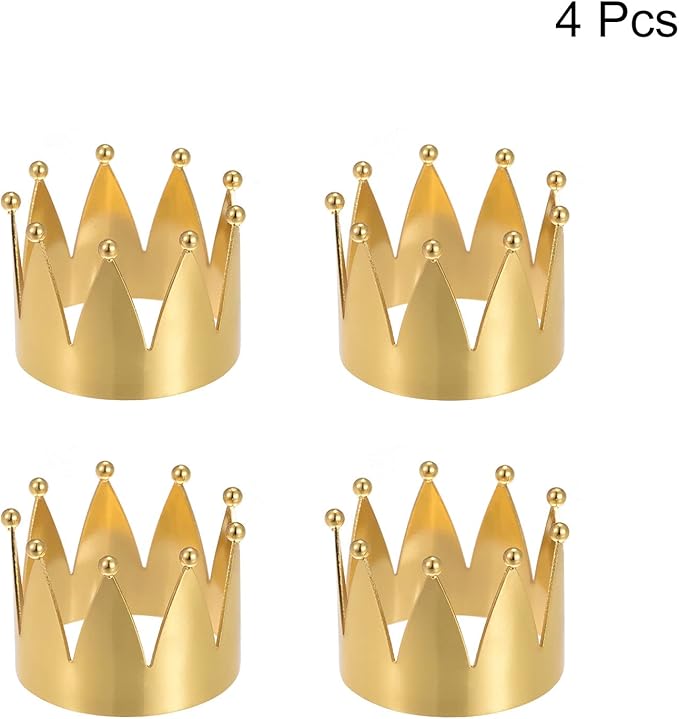 uxcell Metal Napkin Rings Set of 4, Crown Shape Napkin Ring Holder Buckle for Dining Table Decorations Wedding Birthday Holiday Party, Gold Tone