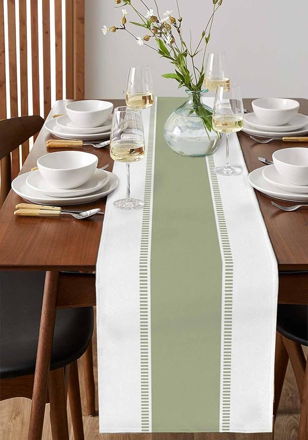 Sage Green Stripe Table Runners 70 inches Long, Linen Boho Table Runner - Image 4
