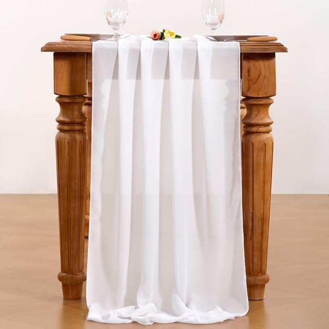 White Chiffon Table Runner Summer Boho Wedding Birthday Party Decor | 14ft - Image 5