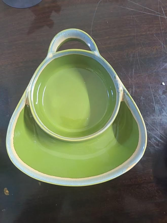 Soup and Side Bowl Plate Ceramic, Chip and Dip Divided Bowls, Anti-Soggy Cereal Bowl Bread Dipping Bowls Plates for Salad Breakfast, and Sandwich Ideal for Home and Restaurant (lime+lue)