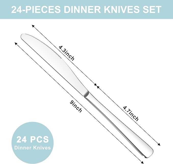 24 Pieces Butter Knives Set - 9 Inches Butter Knife, Food Grade Stainless Steel Dinner Knives Set, Mirror Polished Knife Silverware for Home, Restaurant, Kitchen, Dishwasher Safe