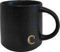 COLLECTIVE HOME Black Ceramic Coffee Mug, 15 oz Golden Monogram Tea Cup | by COLLECTIVEHOME
