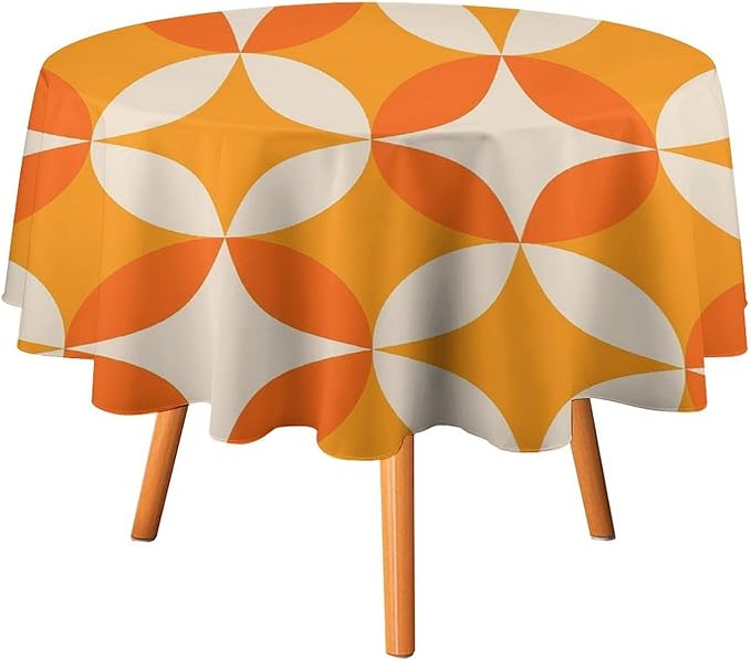 Retro Mid Century Round Tablecloth, Abstract Geometric Mid Century Colorful Pattern Print Tablecloth for Home Party Dining Room Kitchen Decor 70Inch(178cm)