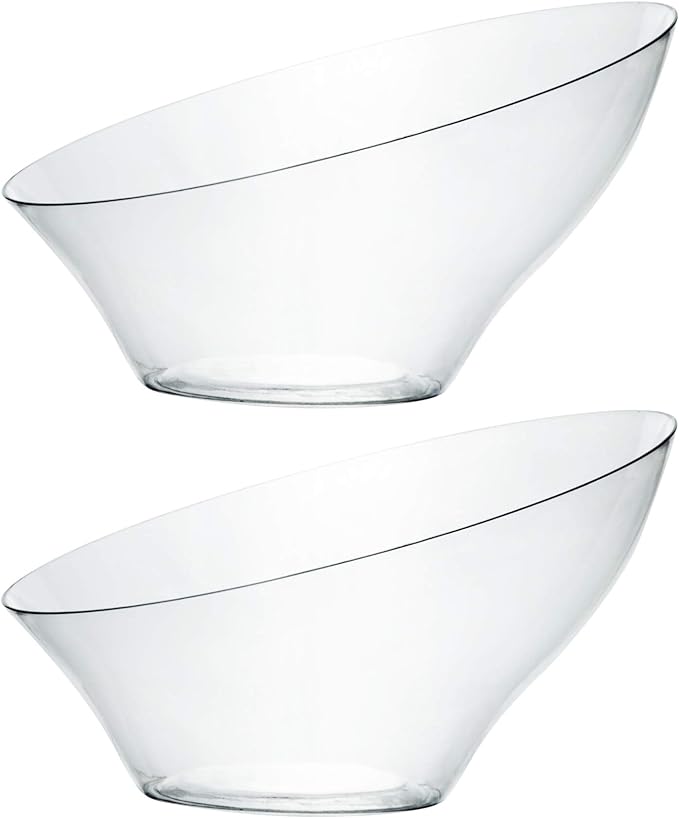 PLASTICPRO Disposable Angled Plastic Bowls Round Medium Serving Bowl, Elegant for Party's, Snack, or Salad Bowl, Clear Pack of 4