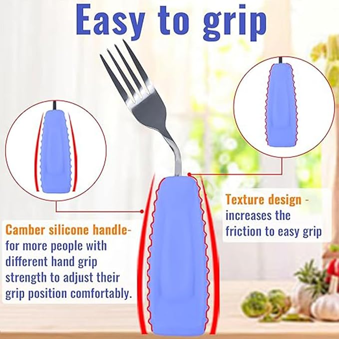 Adaptive Utensils for Hand Tremors,Weighted Utensils with Non-Slip Handle to Easy Grip for Elderly Use(Right Hand 1 pc Fork+1 pc Spoon=2 pcs, Purple)