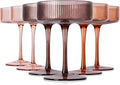 9 oz Brown Coupe glasses Set of 6-Hand Blown Venus ribbed vintage coupe glasses-Brown martini glasses for espresso dessert