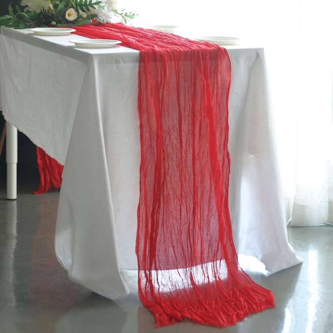 Efavormart 10ft Red Gauze Cheesecloth Table Runner by efavormart
