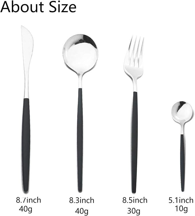 JASHII Flatware Serving Set 24 Piece, Stainless Steel Silverware Set, Titanium - Image 3
