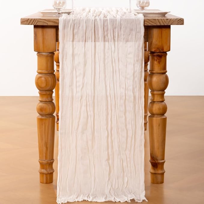 DeZerlor Ivory White Cheesecloth Table Runner 1 Pack Summer Boho Runner | - Image 5