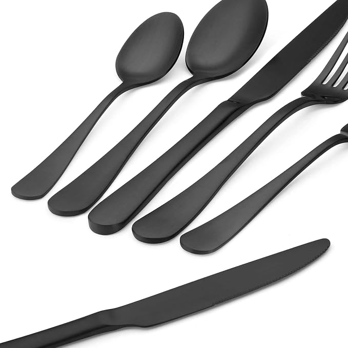 Matte Black Silverware Set, SHARECOOK Satin Finish 30-Piece Stainless Steel - Image 4