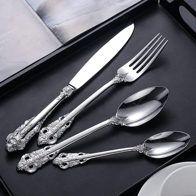 Silverware Set for 14 Durable 18/10 Stainless Steel Flatware Set Palace Style Modern Cutlery Utensils Set 56 Piece Include Knives Forks and Spoons Tableware Set for Home Kitchen Restaurant