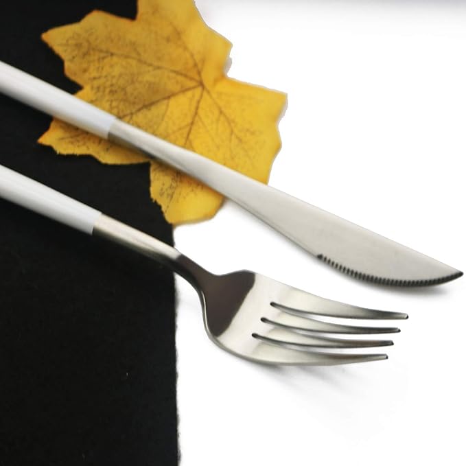 JASHII 18/10 White Handle Flatware Silver Silverware Set 304 Stainless Steel Flatware Cutlery Set| 6-Piece Adaline Royal Modern Satin Finish| BEST Birthday Wedding Gift (White Handle Matte Silver)