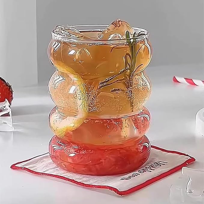 ALINK 16 oz Bubble Drinking Water Glasses Tumblers- Glass Cups Cute Ripple - Image 9