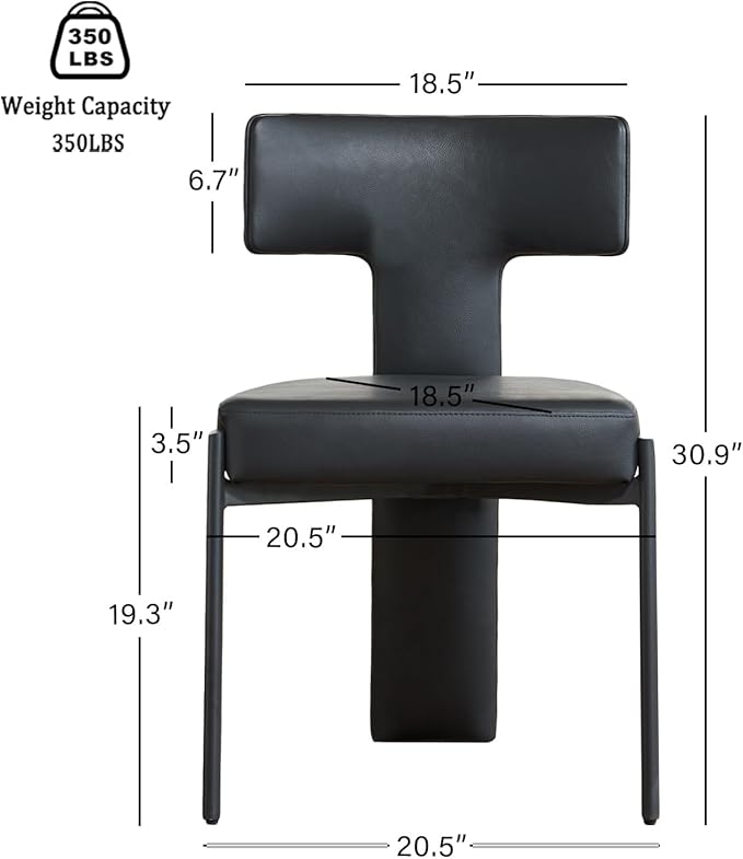 Black Dining Chairs Set of 4,Faux Leather Dining Chairs with Soft Cushion,Comfortable Upholstered Armless Dining Room Chairs with Curved Plywood Back