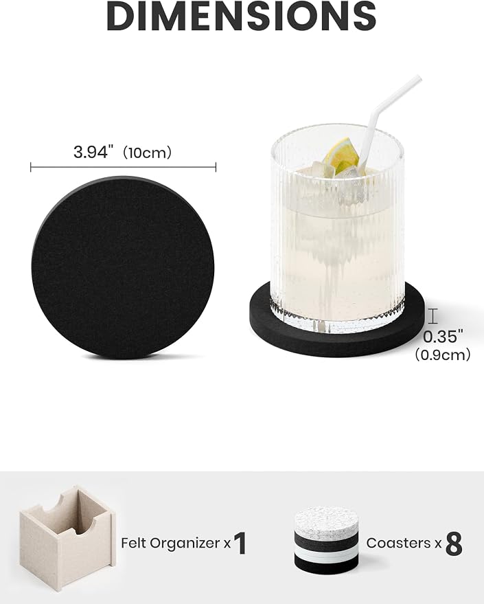 Fluxynara Felt Coasters with Holder, Concrete Echo | Round Felt Coasters - Image 2