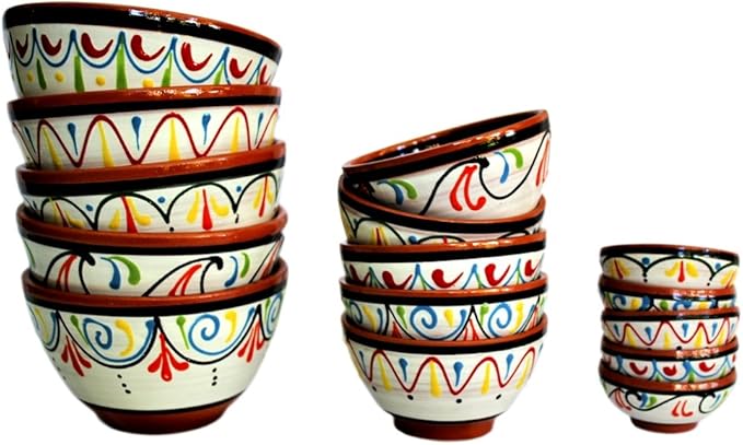 Cactus Canyon Ceramics VERY SMALL Spanish Terracotta 5-Piece VERY SMALL Mini-Bowl (Pinch Bowls) Set, White