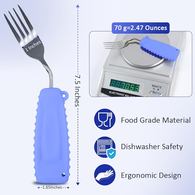 Adaptive Weighted Silverware Utensils Angled Fork for Hand Tremors Parkinsons,Weighted Utensils with Non-Slip Easy Grip Handles for Independent Eating(Right Hand,Purple,Pack of 1)