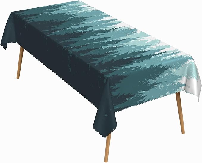 54x78 Inch Nature Rectangular Tablecloth Forest Silhouette Painting Table Cloth Waterproof Durable Table Cover for Picnic Indoor Gaming Room Decor
