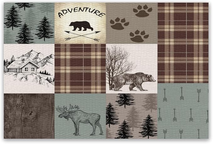 Rustic Bear Deer Placemats Wildlife Moose Forest Animal Cabin Lodge Heat-Resistant Linen Table Place Mats for Dining Kitchen Country Camp Style Farmhouse Decor 12x18 in 6 PCS, Countryside-6