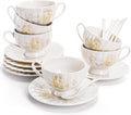 WRINGKIT Tea Cups and Saucers Set of 6, 7 Oz, Microwave Safe | Elegant by WRINGKIT