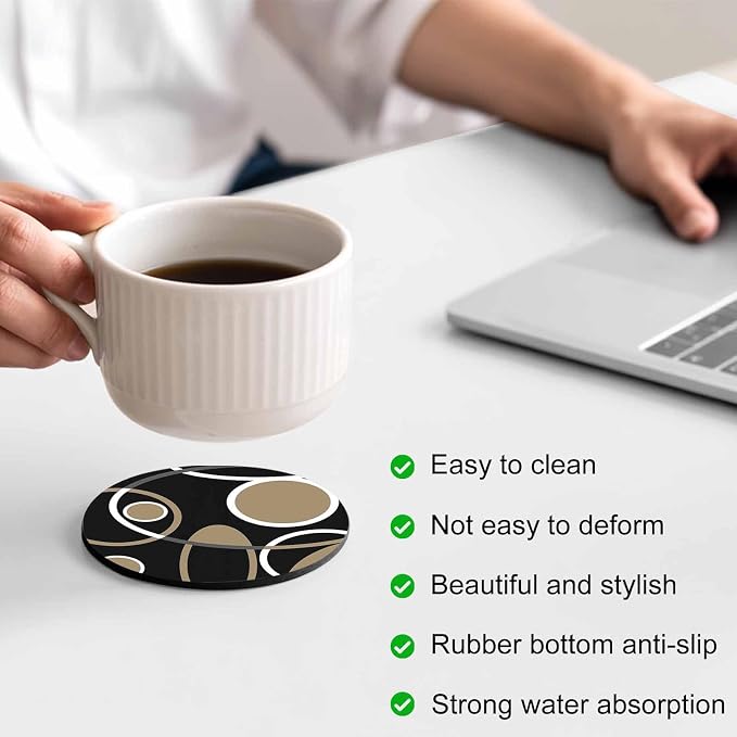 Black Brown Coasters Set of 4, Non-Slip Cup Coaster Mat - Image 4